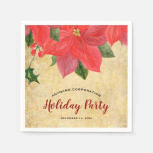 Rustic Poinsettia Corporate Holiday Party Napkin