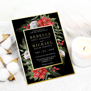 Rustic Poinsettia Floral Black Christmas Wedding