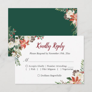 Rustic Poinsettia Ivory Floral Holiday Season RSVP Card