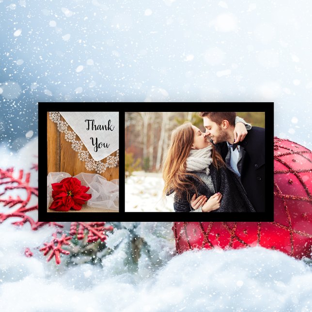 Rustic Poinsettia Lace Winter Wedding Thank You (Creator Uploaded)