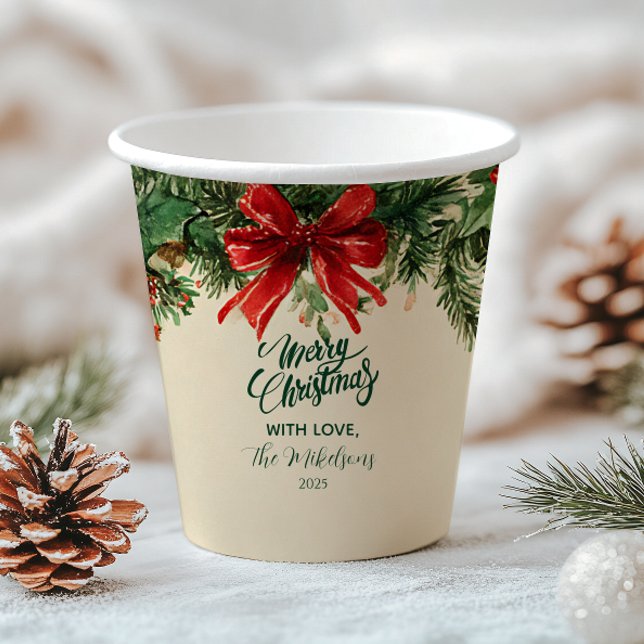 Rustic Poinsettia Pine Christmas Party Paper Cups (Creator Uploaded)