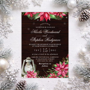 Rustic Poinsettia Winter Wedding Invitation