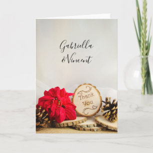 Rustic Poinsettia Woodland Wedding Thank You Card