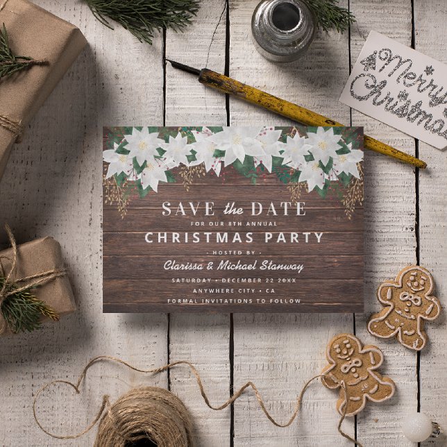 Rustic Poinsietta Christmas Save the Date Holiday Postcard (Creator Uploaded)