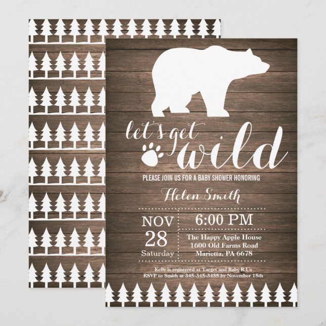 Rustic Polar Bear Baby Shower Invitation (Front/Back)