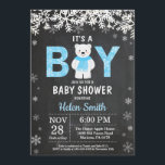 Rustic Polar Bear Winter Boy Baby Shower Invitation<br><div class="desc">Rustic Polar Bear Winter Boy Baby Shower Invitation. White Snowflake. Baby its cold outside Baby Shower invitation. Boy Baby Shower Invitation. Winter Holiday Baby Shower Invite. Chalkboard Background. Black and White. For further customisation,  please click the "Customise it" button and use our design tool to modify this template.</div>