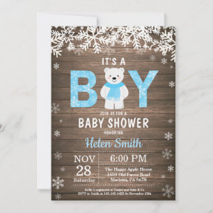 Rustic Polar Bear Winter Boy Baby Shower Invitation