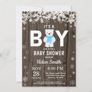 Rustic Polar Bear Winter Boy Baby Shower Invitation