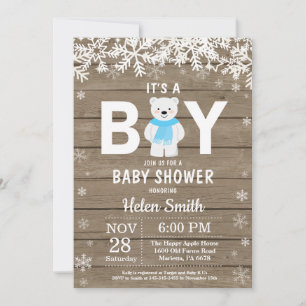 Rustic Polar Bear Winter Boy Baby Shower Invitation