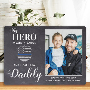 Rustic Police Dad Hero Daddy Personalised Photo Plaque