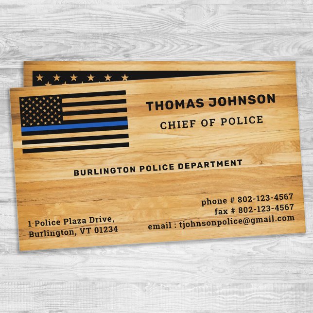 Rustic Police Officer Thin Blue Line Flag Wood Business Card (Creator Uploaded)