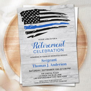 Rustic Police Officer Thin Blue Line Retirement Invitation