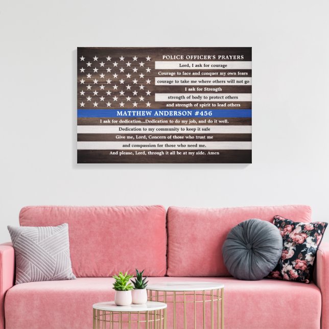 Rustic Police Officers Prayer Gift Thin Blue Line Canvas Print (Insitu(LivingRoom))