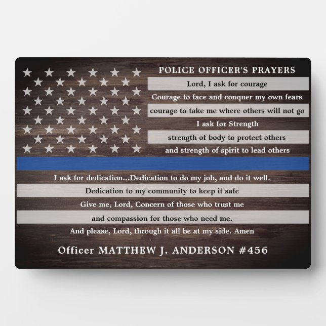 Rustic Police Officers Prayer Gift Thin Blue Line Plaque (Front)