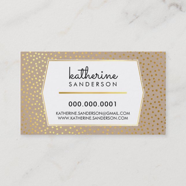 RUSTIC POLKA DOT CONFETTI modern kraft gold foil Business Card (Front)