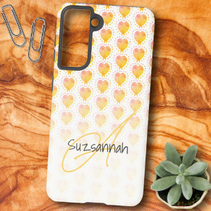 Rustic Polka Dot Golden Sand Yellow Heart Pattern Samsung Galaxy Case