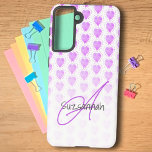 Rustic Polka Dot Heliotrope Purple Heart Pattern  Samsung Galaxy Case<br><div class="desc">This design features a white ombre bottom over a polka dot encircled rustic pastel heliotrope purple heart pattern. The template text offers the opportunity for a name, monogram or both. Personalise the text fields, remove any or all text or edit using the design tool to select a font style, size,...</div>