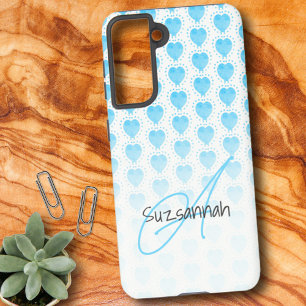 Rustic Polka Dot Malibu Blue Heart Pattern  Samsung Galaxy Case