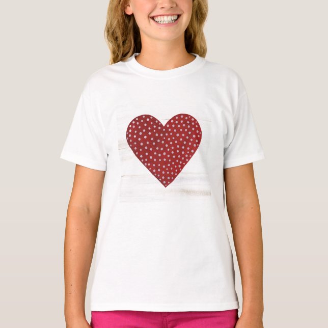 Rustic Polka Dot Valentine Heart T-Shirt (Front)