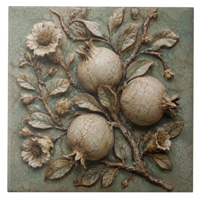 Rustic Pomegranate Orchard Faux Relief Tile (Front)