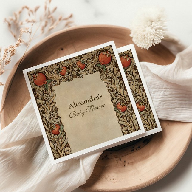 Rustic Pomegranate Vintage Baby Shower Napkin (Creator Uploaded)