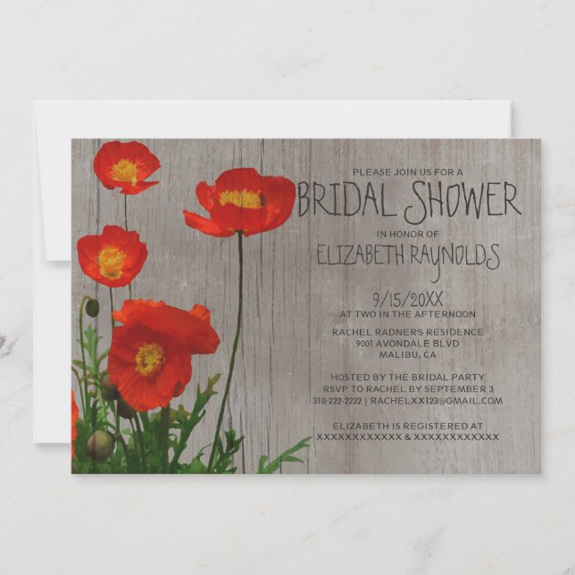 Rustic Poppies Bridal Shower Invitations (Front)