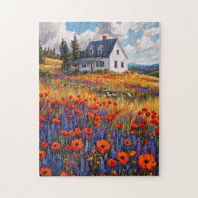 Rustic Poppy and Lupine Flower Field Jigsaw Puzzle (Vertical)
