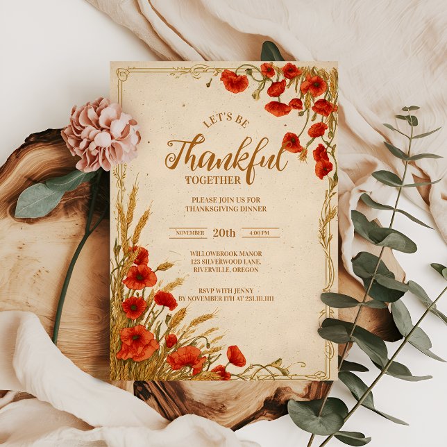Rustic Poppy Thanksgiving Celebration Invitation (Creator Uploaded)