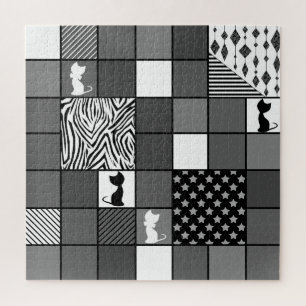 Rustic, Popular, Black and white, Patchwork, Simpl Jigsaw Puzzle