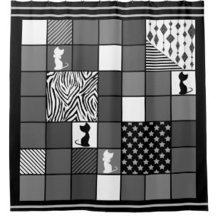 Rustic, Popular, Black and white, Patchwork, Simpl Shower Curtain