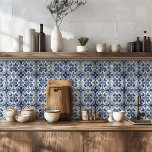 Rustic Portuguese Azulejo Blue White Mediterranean Tile<br><div class="desc">Beautiful blue and white Mediterranean tiles inspired by Portuguese Azulejo patterns, featuring an original illustration of elegant flowers and nature motifs. With its modern yet classic and rustic design with intricate details, these tiles are perfect as kitchen backsplash or accent walls in a dining room. Bring timeless sophistication to your...</div>