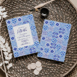 Rustic Portuguese Tile Blue White 50th Birthday Invitation<br><div class="desc">This rustic design features a background pattern of blue and white watercolor Portuguese tiles, or azulejos. Personalise it with the guest of honour's name in elegant navy blue handwriting script and the remaining text in navy blue sans serif on a white rectangle. A matching tile pattern appears on the reverse...</div>