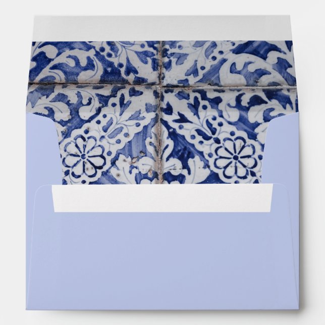Rustic Portuguese Tiles 5x7 Wedding Invitation Envelope (Back (Bottom))