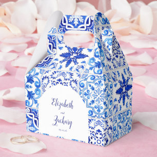 Rustic Portuguese Tiles Blue White Arch Wedding Favour Box