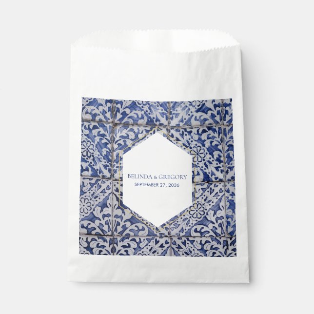 Rustic Portuguese Tiles Wedding  Favour Bags (Front)