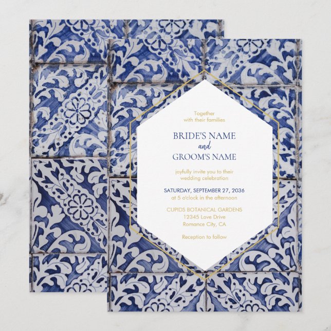 Rustic Portuguese Tiles Wedding Invitations (Front/Back)