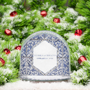Rustic Portuguese Tiles Wedding Snowglobe