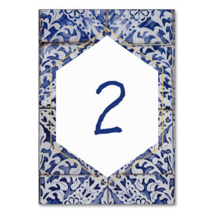 Rustic Portuguese Tiles Wedding Table Number