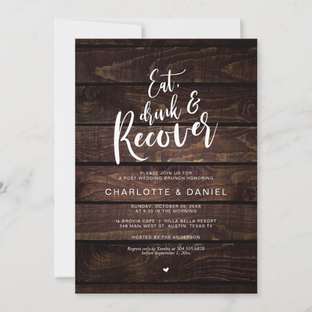 Rustic Post wedding Brunch, Eat, Drink and Recover Invitation (Front)