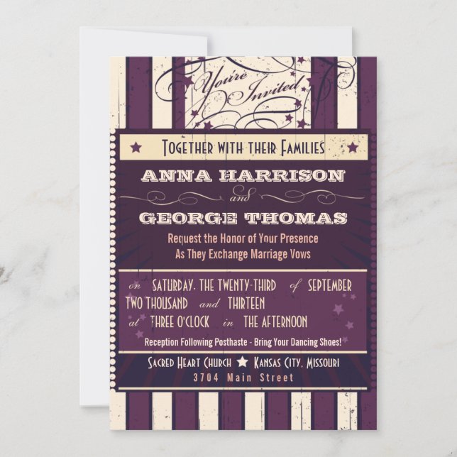 Rustic Poster: Aubergine Dream Custom Wedding Invitation (Front)