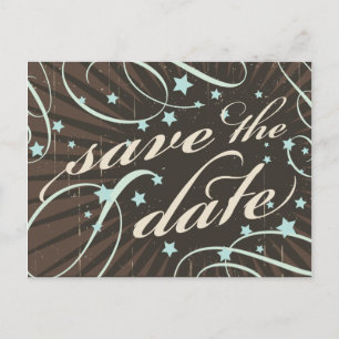 Rustic Poster: Blue & Cocoa Save the Date Announcement Postcard