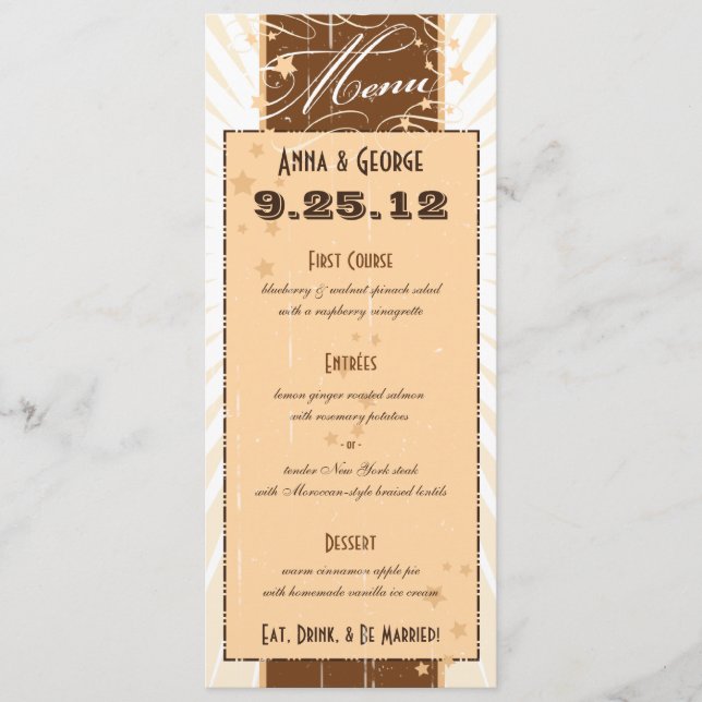 Rustic Poster: Cream & Brown Custom Wedding Menu (Front)