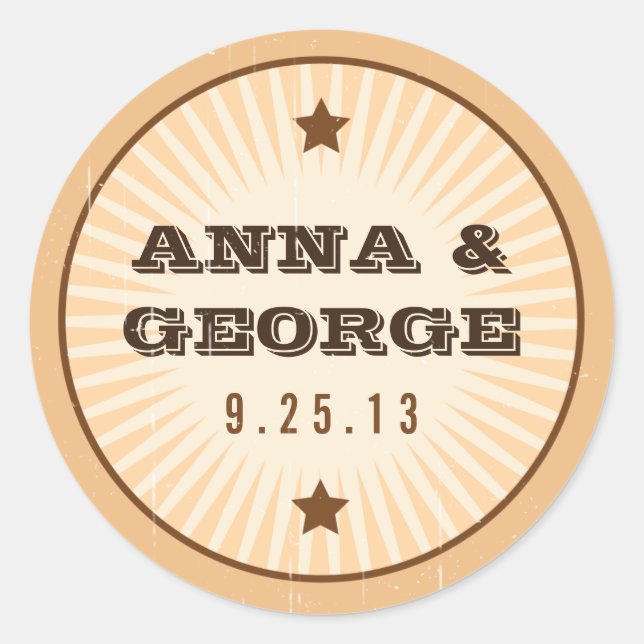 Rustic Poster: Cream & Brown Wedding Sticker Seal (Front)