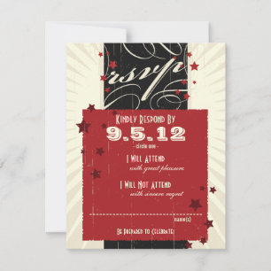 Rustic Poster: Red & Black Wedding RSVP Card