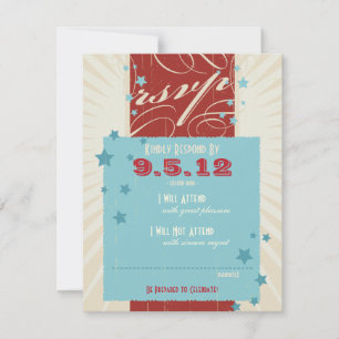Rustic Poster: Red, White & Blue Wedding RSVP Invitation