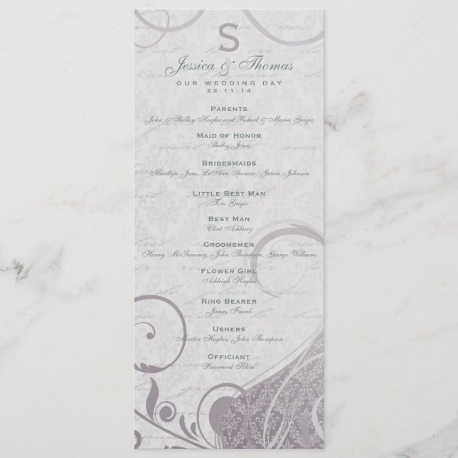 Rustic Poster: Subtle Teal Purple Wedding Program Programme (Front)