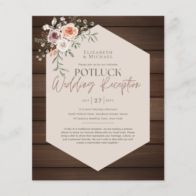 Rustic POTLUCK Wedding Invitation Template Guide Flyer (Front)