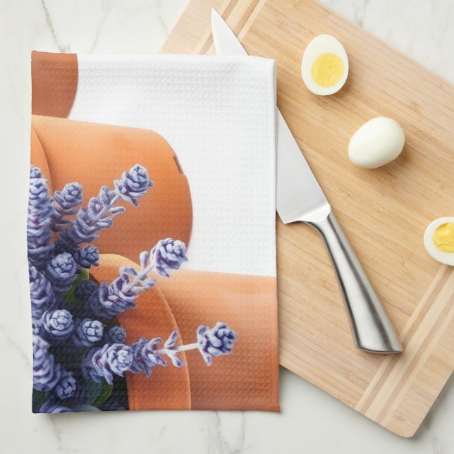 Rustic Potted Lavender Mint Sage Herbs Terracotta Tea Towel (Quarter Fold)