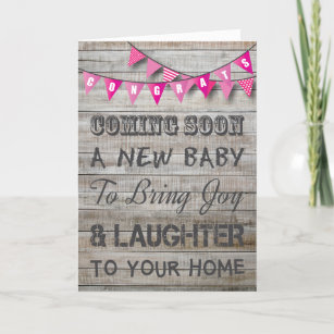 Rustic Pregnancy Congratulations Pink Bunting Baby Card