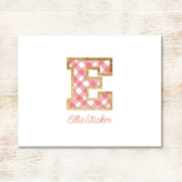 Rustic & Preppy "E" Pink Gingham on Wood Girly